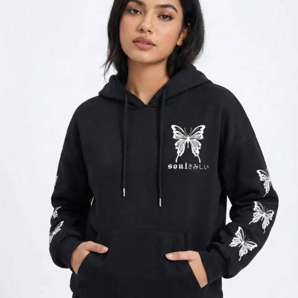 Butterfly Design Girls Hoodie With White Butterfly Sleeve Print 320 Gsm Winter Fashion Bangladesh Hd19 (2)