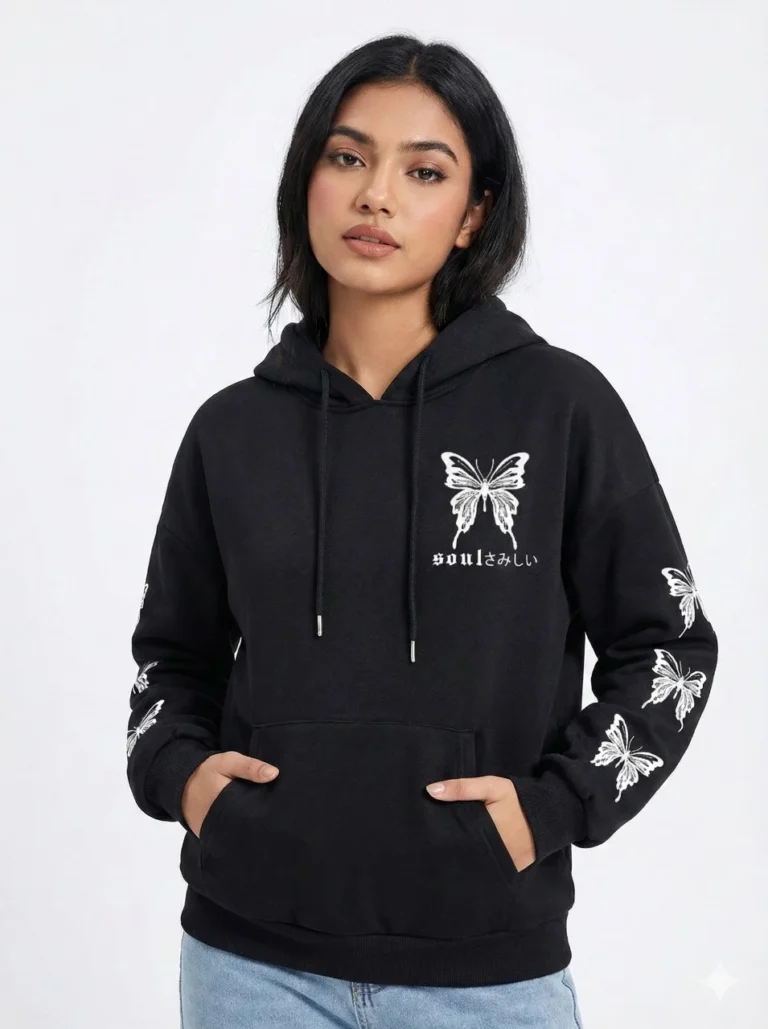 Butterfly Design Girls Hoodie with white butterfly sleeve print 320 gsm winter fashion bangladesh HD19 (2)