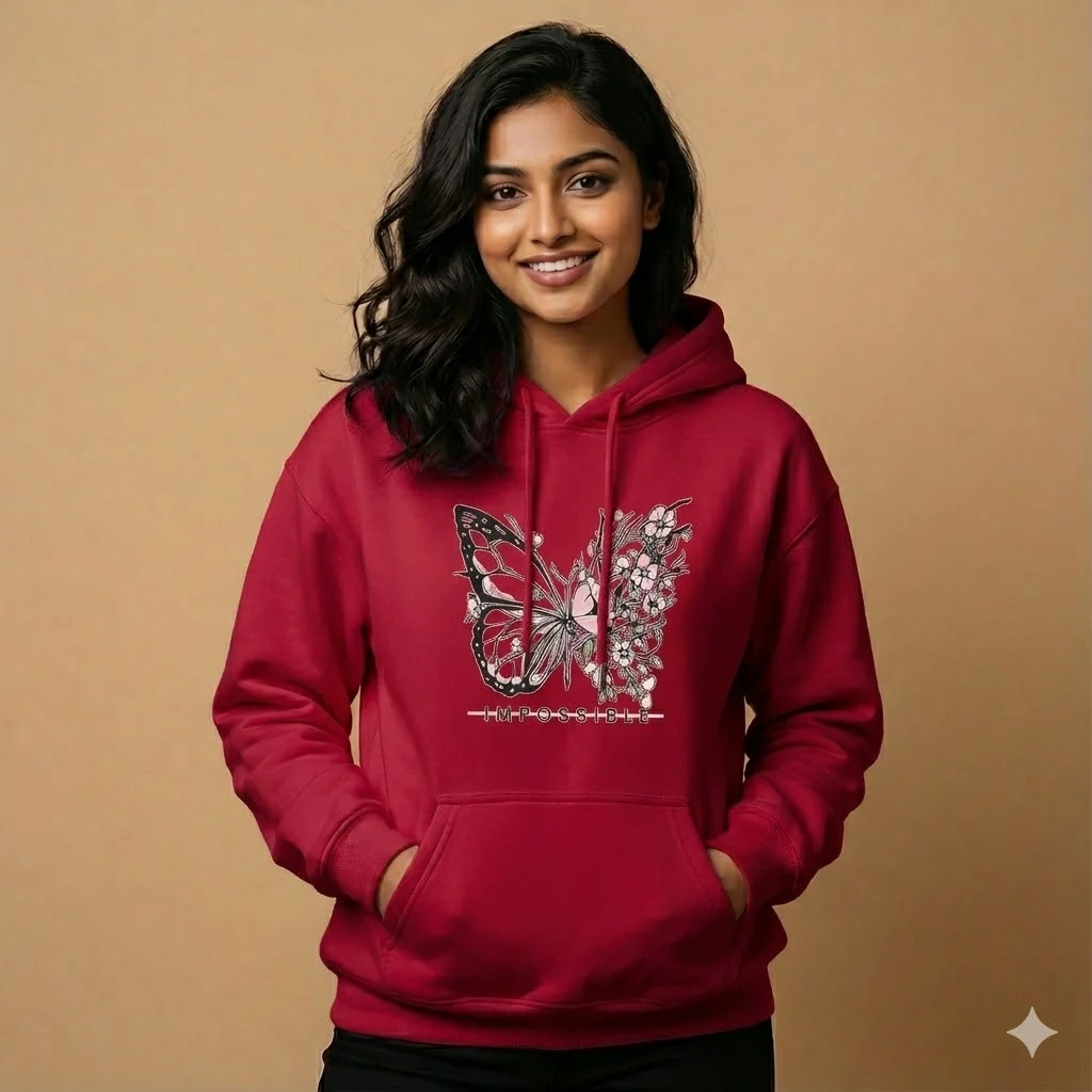 HD05 Trendy Girls Hoodie - Red Color - Impossible Dtf Design - Image 1